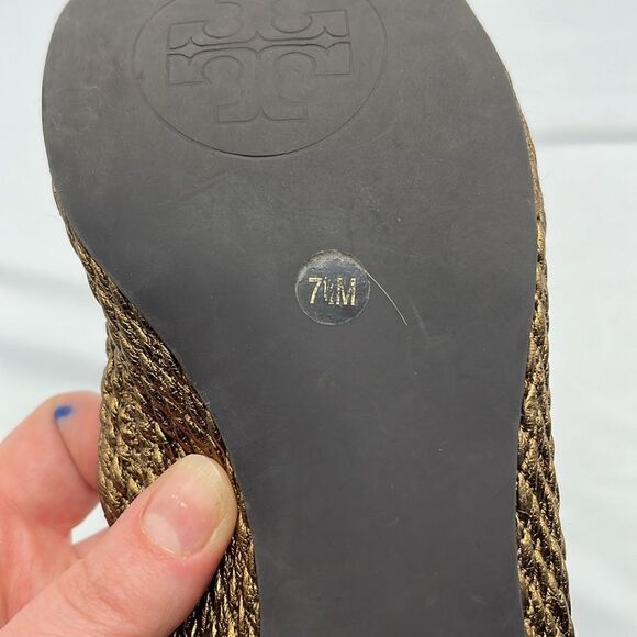 Metallic Gold Tory Burch Quilted Ballet Flats - Picture 9 of 11